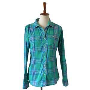 The North Face plaid green button down top size M